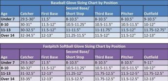 What are the different baseball glove sizes